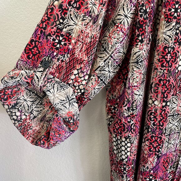 Catherines Womens Plus 3X Button Front Tunic Top Blouse Roll Tab Sleeve Shirt - Picture 9 of 10